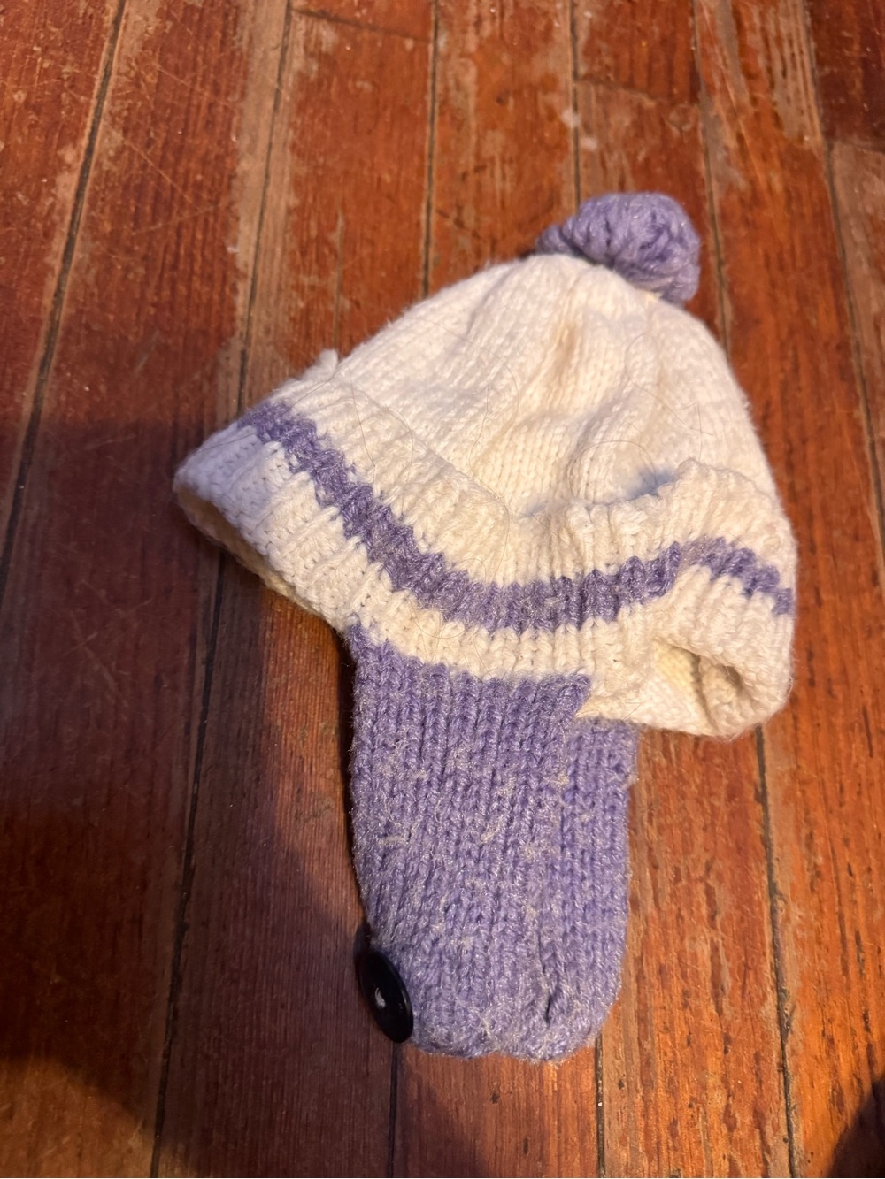 Children's Cozy Knit Pom Earflap Hat - White & Light Purple